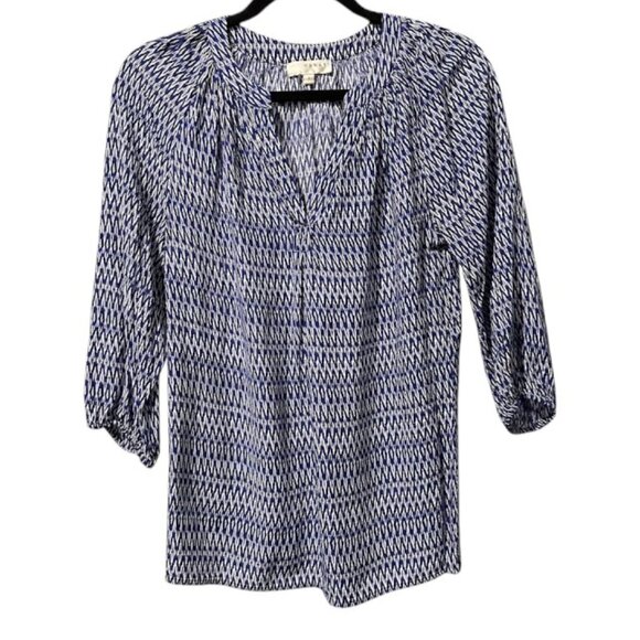Kenar Blue Black white Patterned Blouse 3/4 Sleeve Elastic Cuff Women's Small - Picture 1 of 8